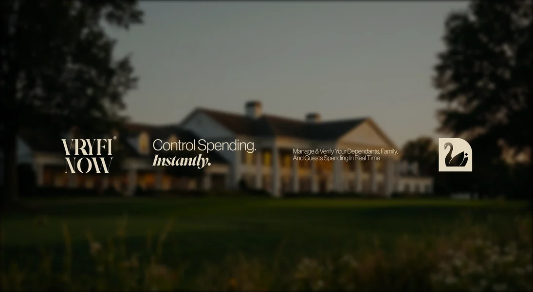 Vryfi Now brand messaging over a country club at dusk