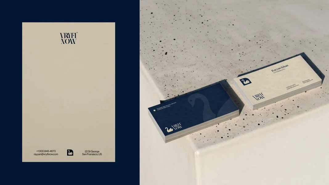 Vryfi Now stationery and cards in cream and navy
