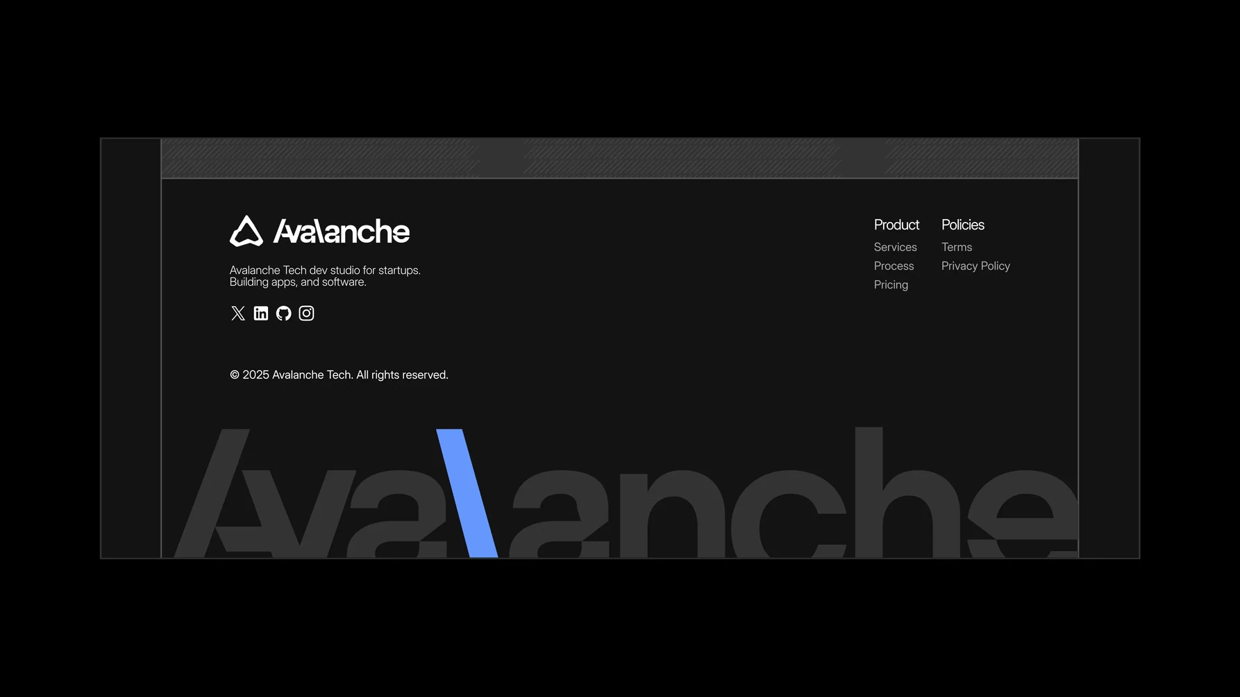 Avalanche website footer with the wordmark set large
