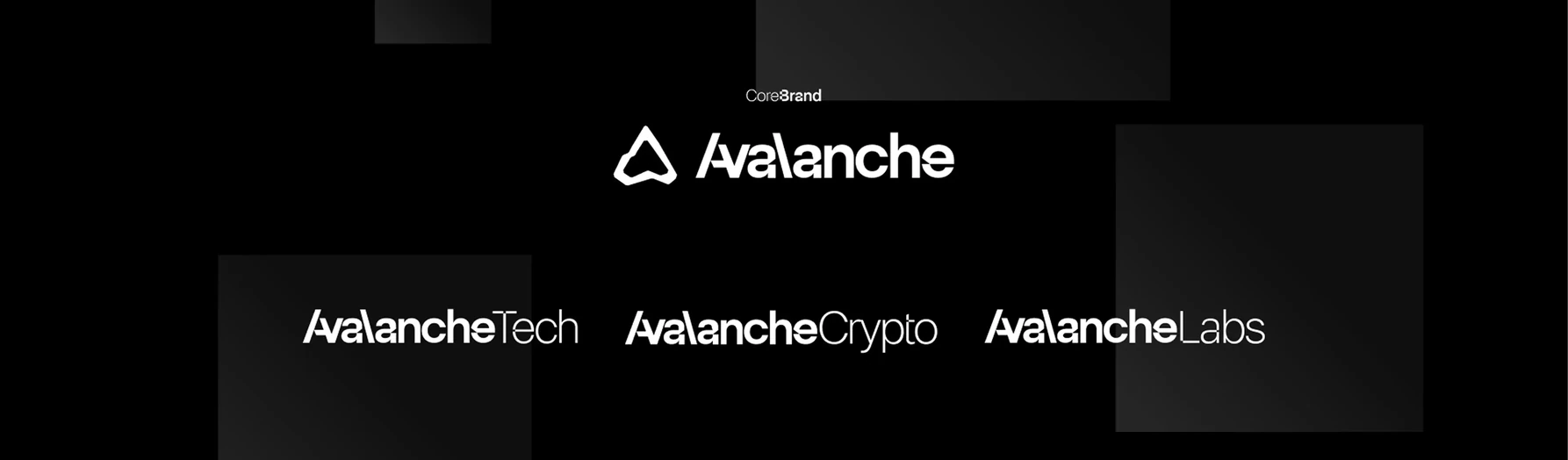 The three sub-brand lockups: AvalancheTech, AvalancheCrypto and AvalancheLabs