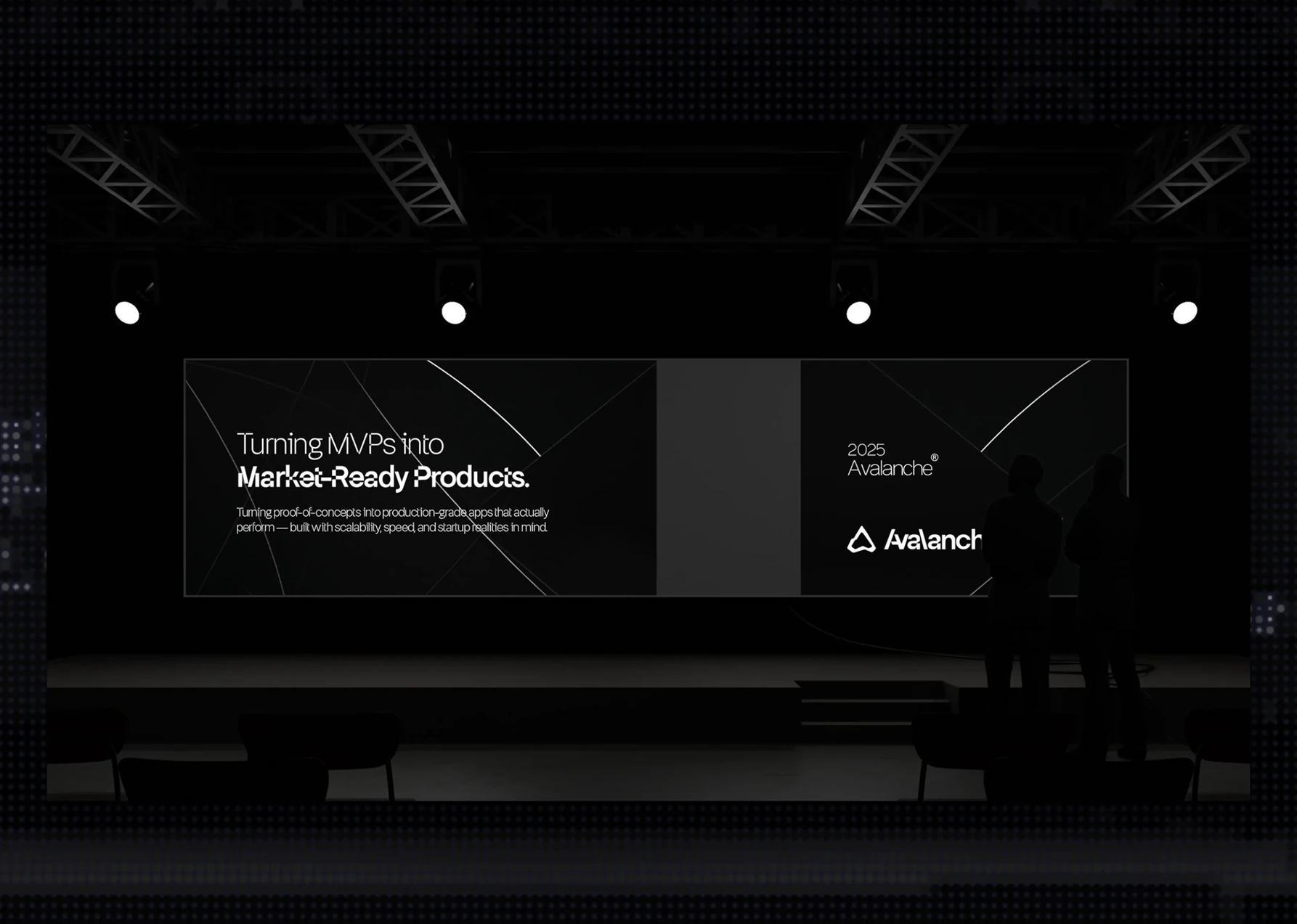 Exhibition stand mockup reading Turning MVPs into market-ready products