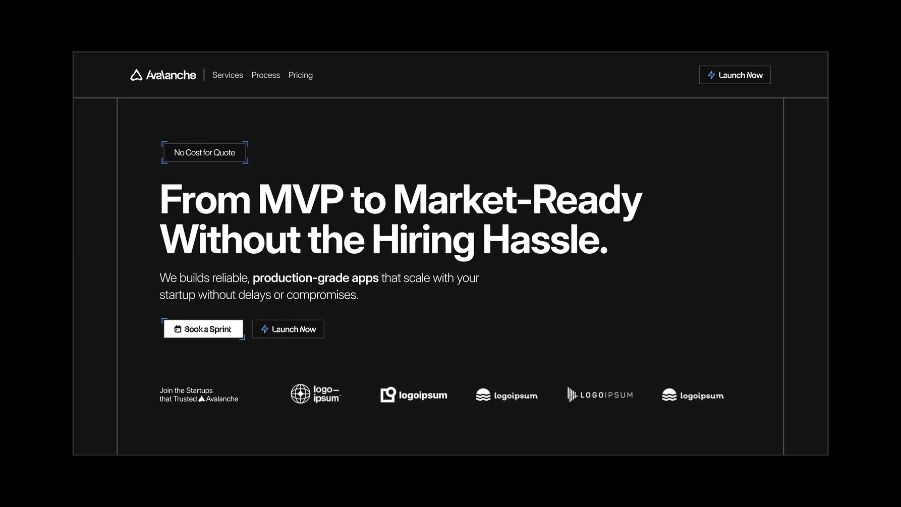 Avalanche website hero: From MVP to Market-Ready Without the Hiring Hassle