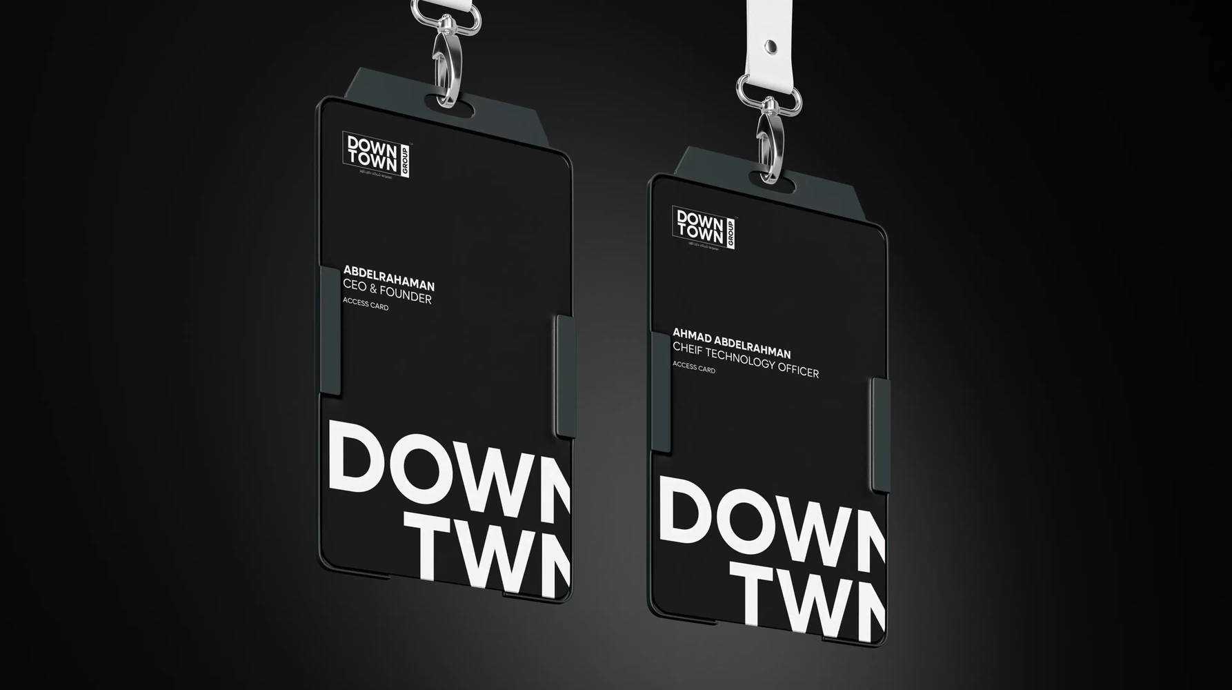 Downtown Group lanyard badges on black