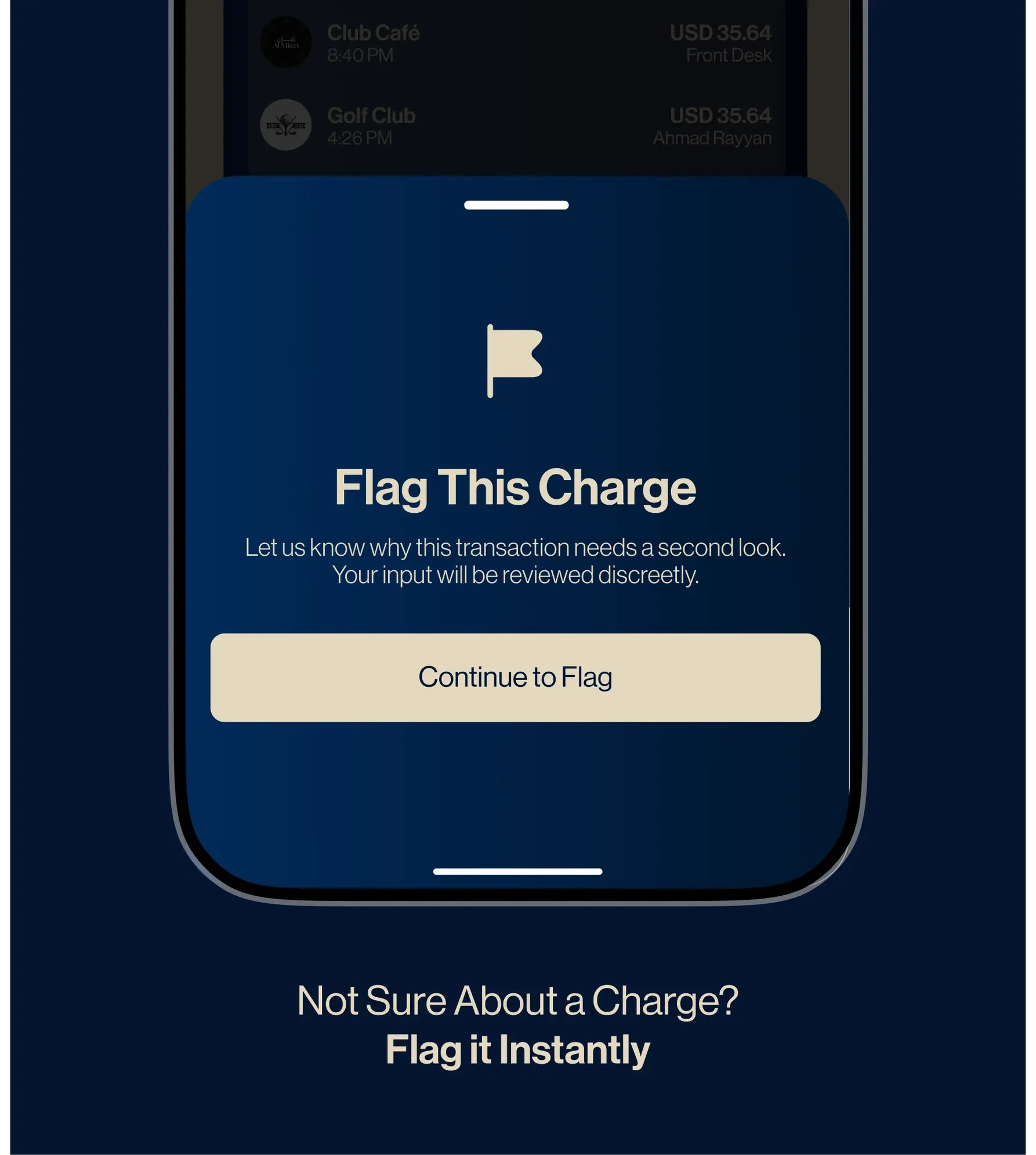 Vryfi Now flag a charge screen