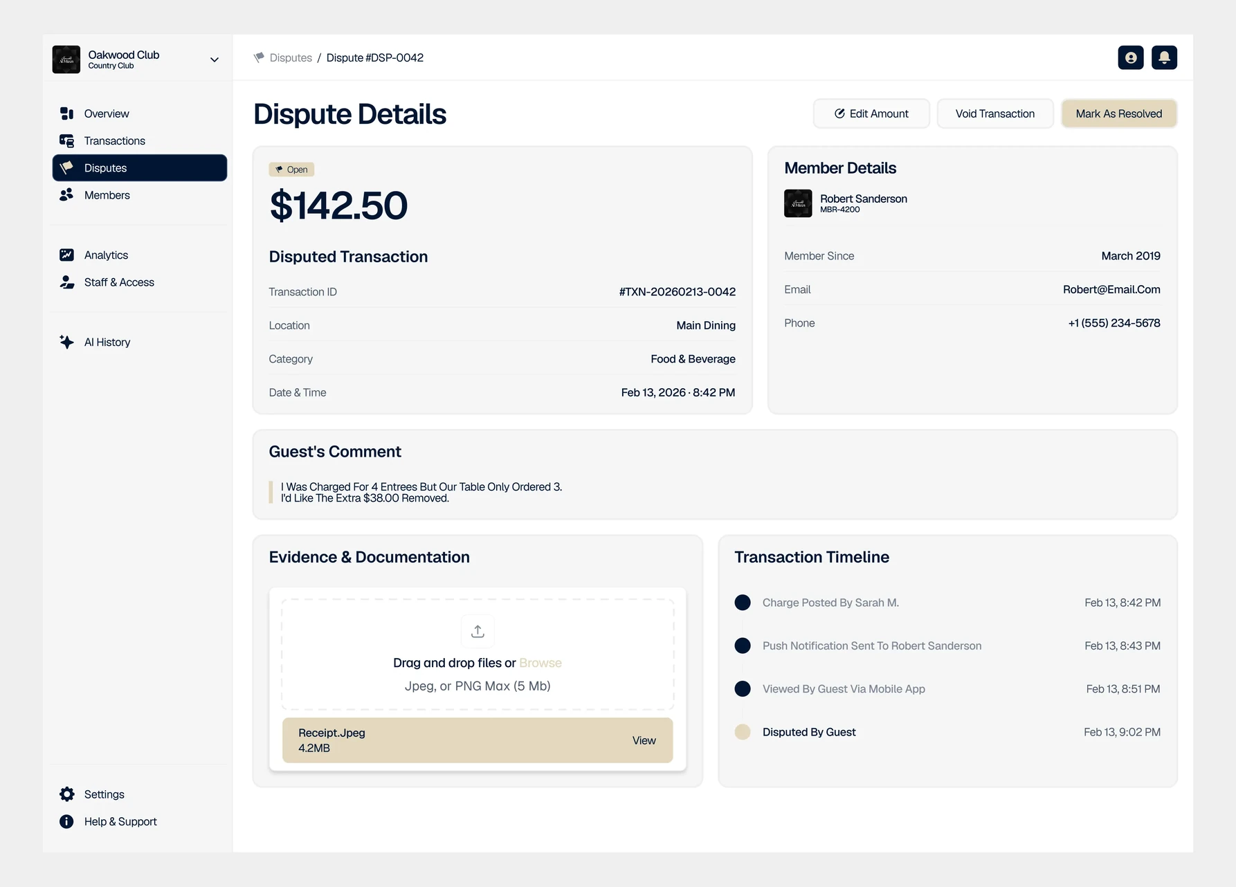Vryfi Now management portal dispute detail view