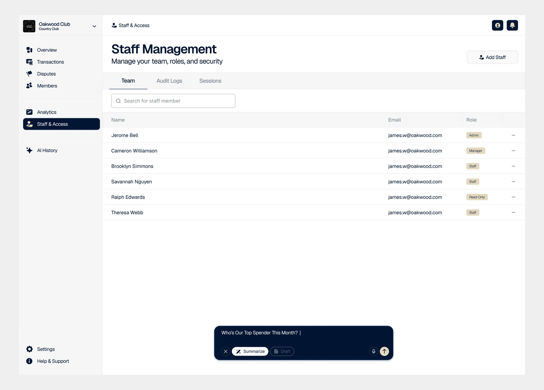 Vryfi Now management portal staff permissions
