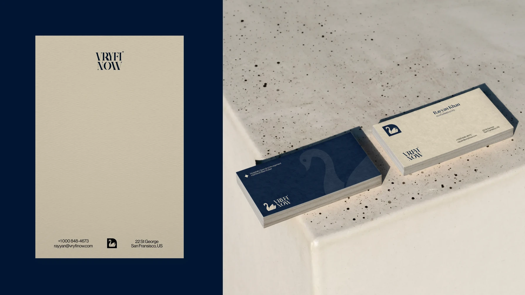 Vryfi Now stationery and cards in cream and navy